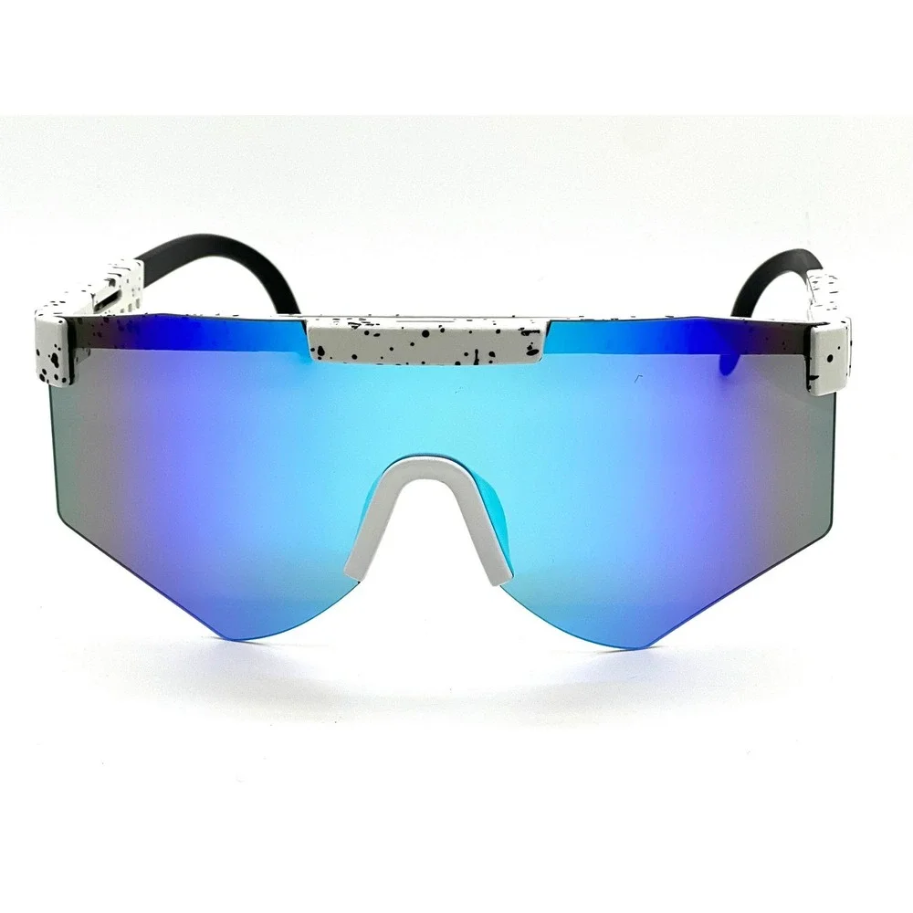 Shield Sunglasses White Frame Mirrored Lens Sport Cycling Running Sunglasses Men